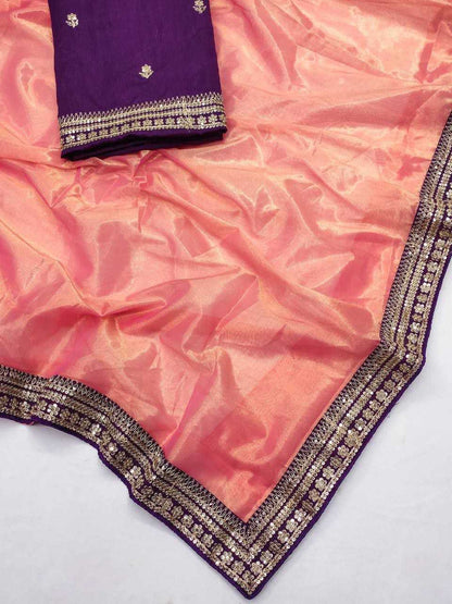 Tissue Silk Kesh188 9143 Sarees  Tissue Silk Lace Border Zari Border Silk Zari Sarees