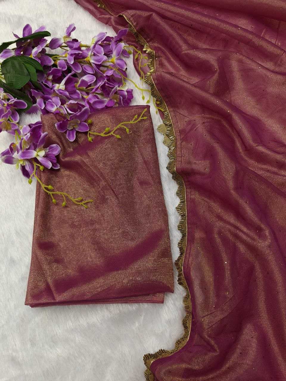 Tissue Silk Kesh189  Vet05 Sarees  Jimmy Choo Tissue Silk Lace Border Cutwork Swarovski Silk Sarees