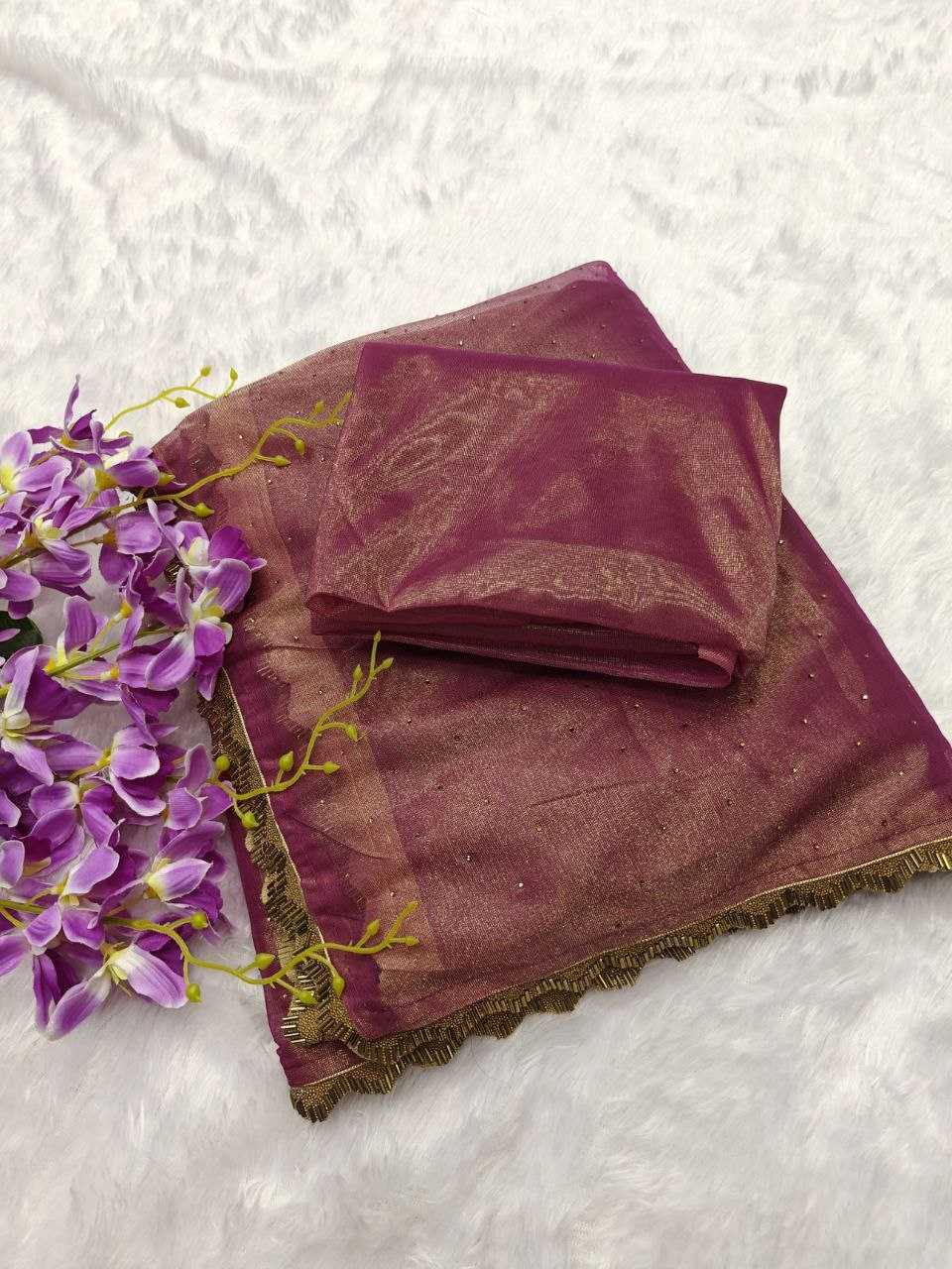 Tissue Silk Kesh189  Vet05 Sarees  Jimmy Choo Tissue Silk Lace Border Cutwork Swarovski Silk Sarees