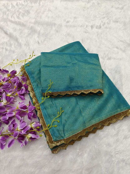 Tissue Silk Kesh189  Vet05 Sarees  Jimmy Choo Tissue Silk Lace Border Cutwork Swarovski Silk Sarees