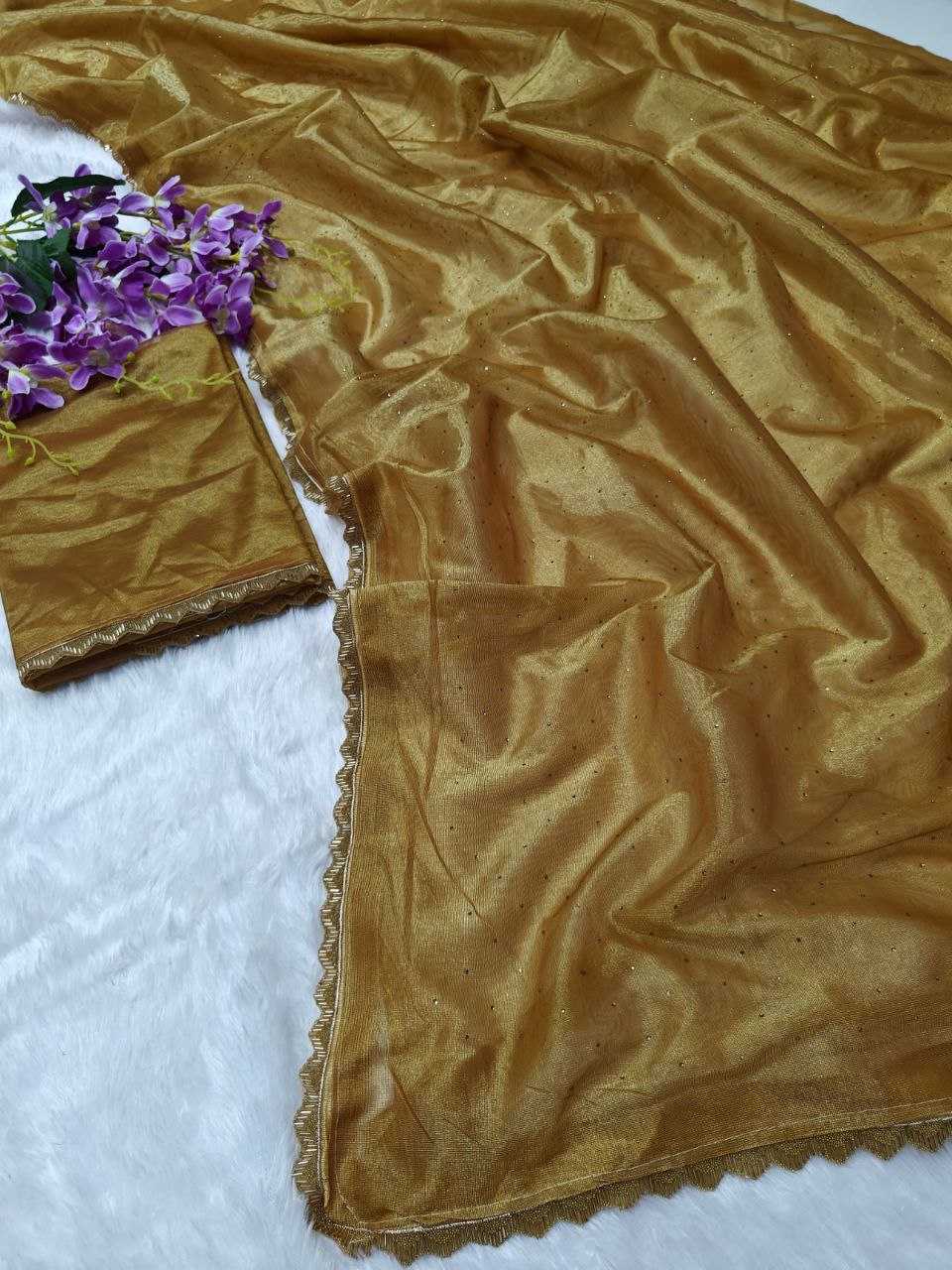 Tissue Silk Kesh189  Vet05 Sarees  Jimmy Choo Tissue Silk Lace Border Cutwork Swarovski Silk Sarees