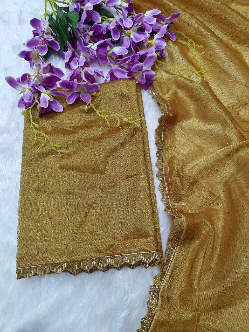 Tissue Silk Kesh189  Vet05 Sarees  Jimmy Choo Tissue Silk Lace Border Cutwork Swarovski Silk Sarees