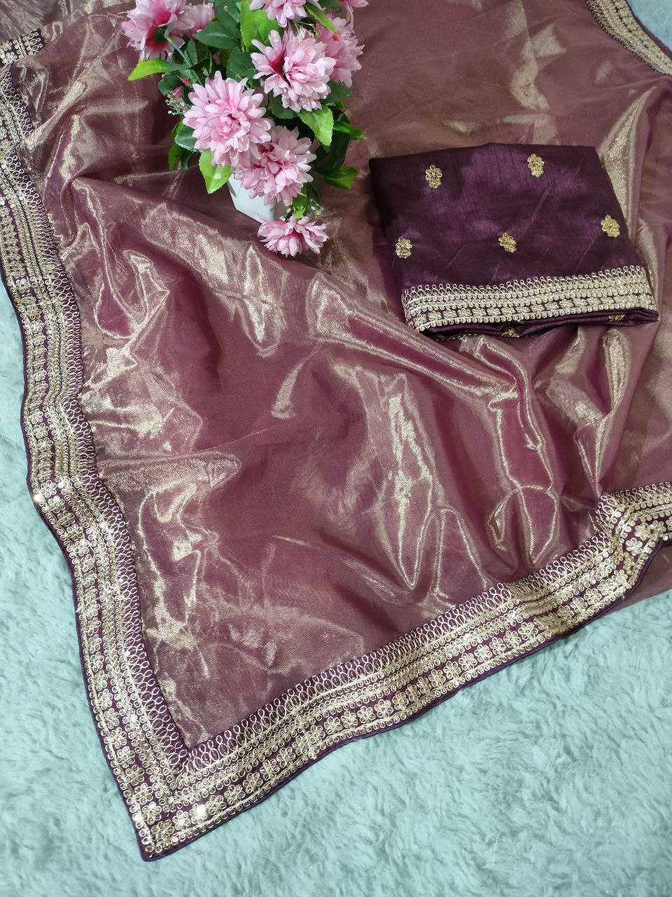 Tissue Silk Kesh208 056 Sarees  Sequence Tissue Silk Lace Border Silk Sarees