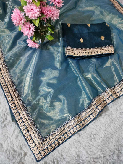 Tissue Silk Kesh208 056 Sarees  Sequence Tissue Silk Lace Border Silk Sarees