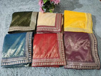 Tissue Silk Kesh208 056 Sarees  Sequence Tissue Silk Lace Border Silk Sarees