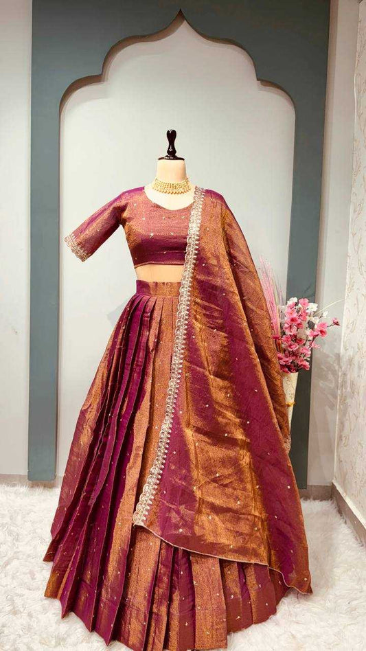 Tissue Silk Kesh224 206 Lehengas  Fancy Silk Embroidered Lehengas With Dupatta Lehenga With Blouse