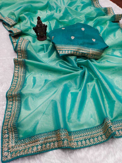 Tissue Silk Rin118 Rgk89 Sarees  Fancy Sequeunce Tissue Silk Lace Border Sarees