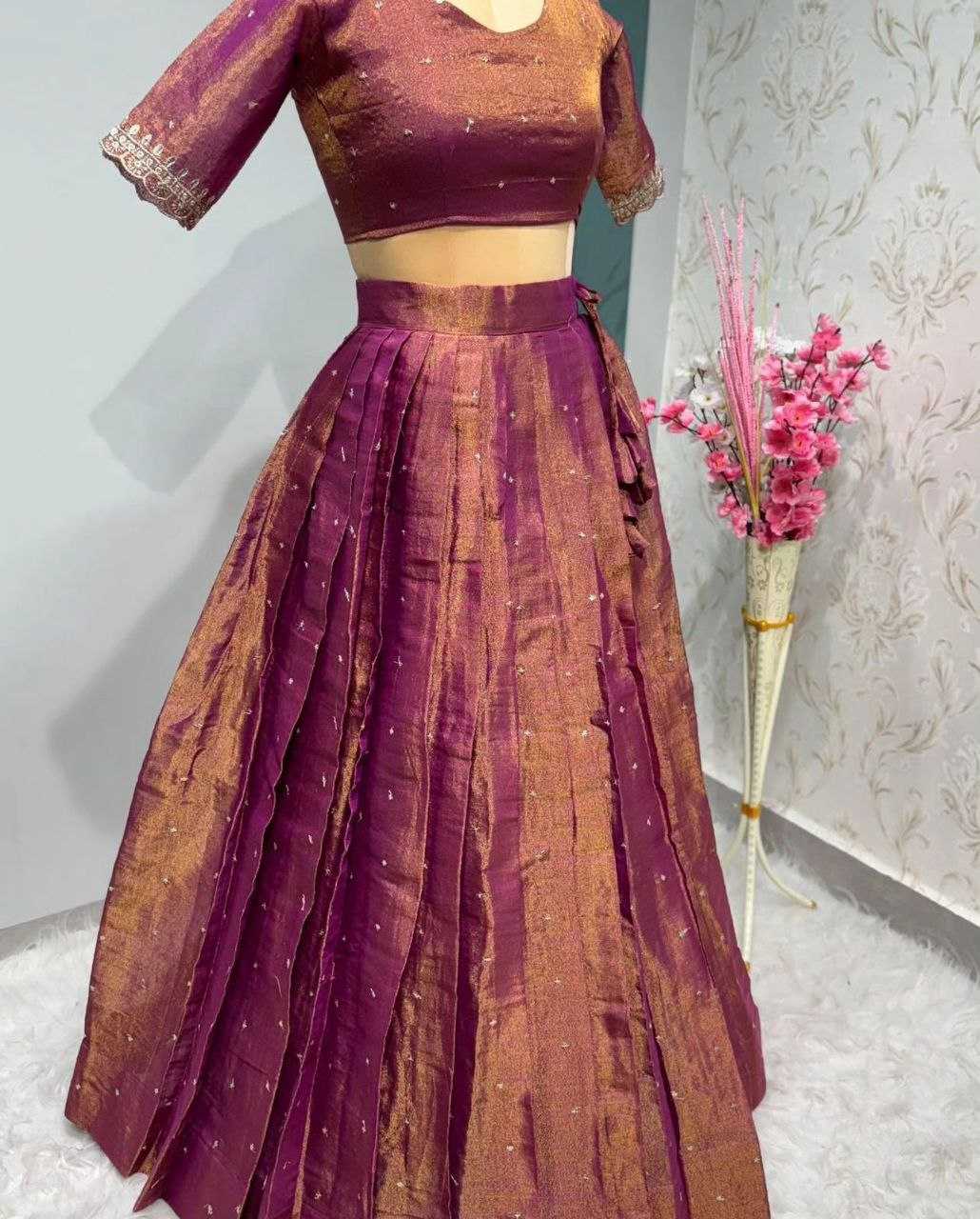 Tissue Silk Rin197 Rrf04 Lehengas  Fancy Silk Embroidered Lehengas