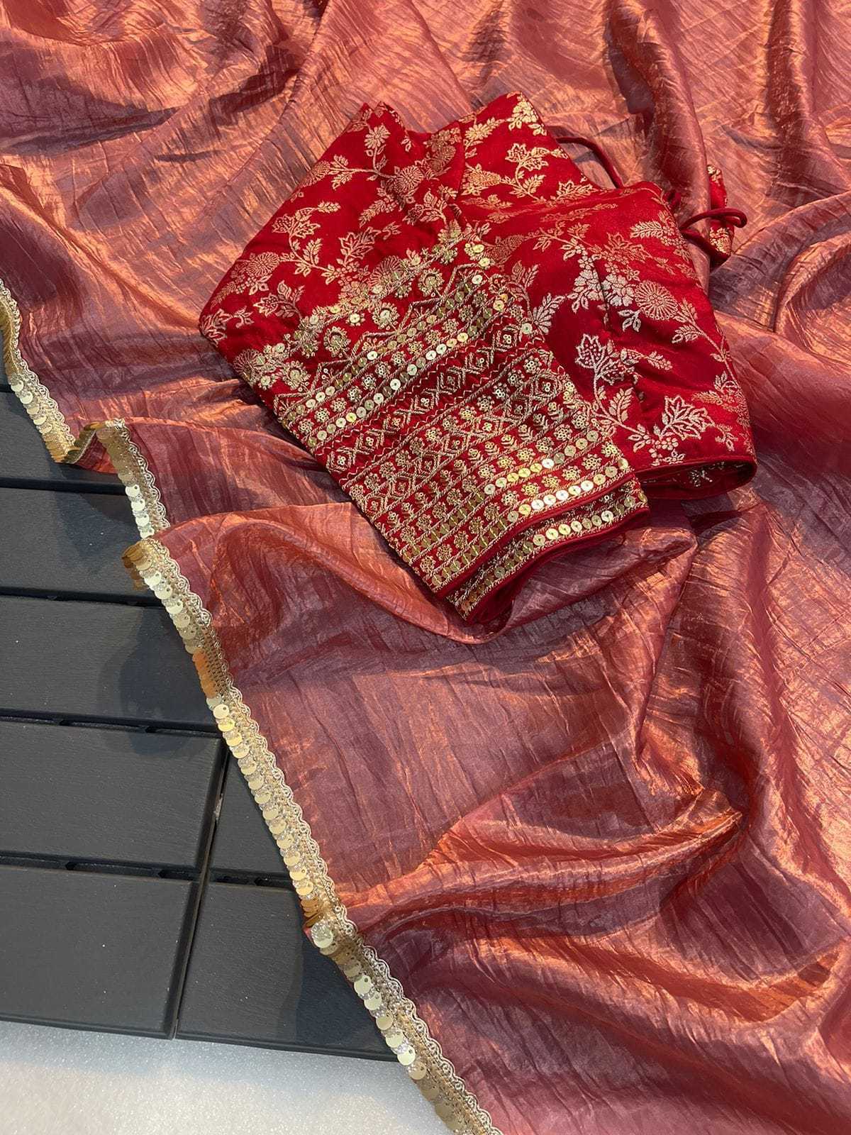 Tissue Silk Rjk Designer Sarees  Tissue Silk Plain Solid  Sarees E