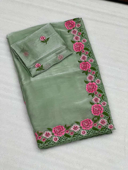 Tissue Silk Rnnc 21 Sarees  Fancy Tissue Silk Lace Border Sarees