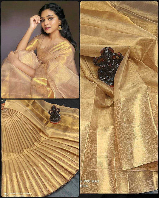 Tissue Silk Rvr 10 Sarees  Tissue Silk Plain Sarees