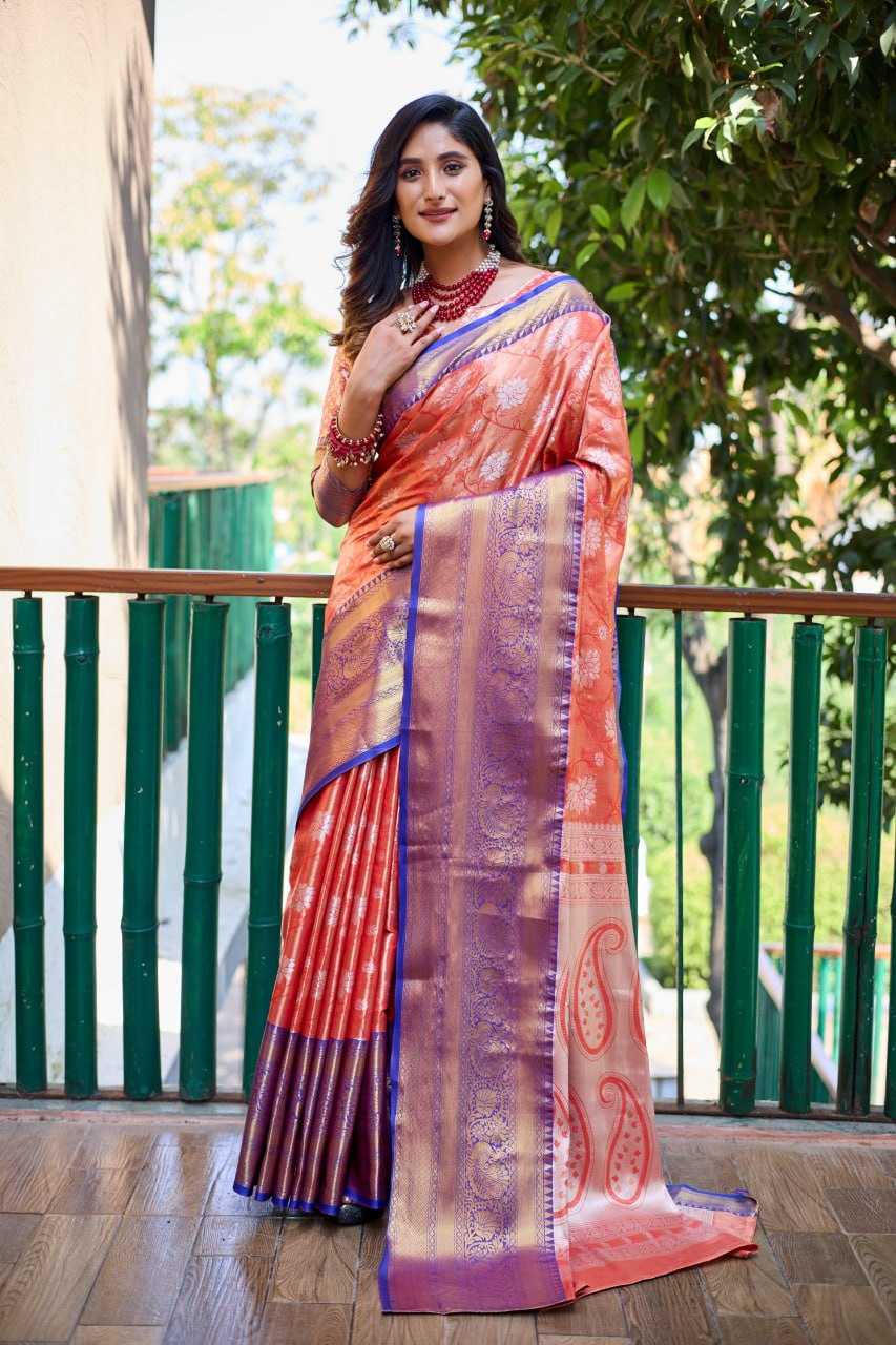 Tissue Silk Rvv 22 Silk Sarees  Printed Tissue Silk Zari Border Sarees