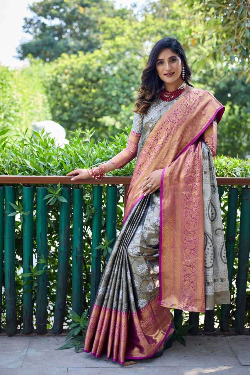 Tissue Silk Rvv 22 Silk Sarees  Printed Tissue Silk Zari Border Sarees