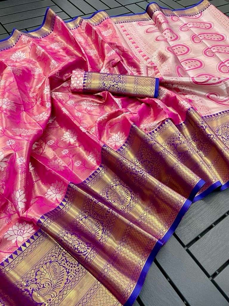 Tissue Silk Rvv 22 Silk Sarees  Printed Tissue Silk Zari Border Sarees