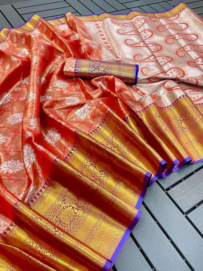 Tissue Silk Rvv 22 Silk Sarees  Printed Tissue Silk Zari Border Sarees