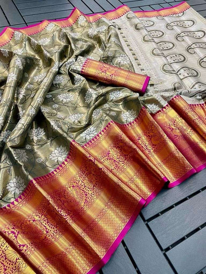 Tissue Silk Rvv 22 Silk Sarees  Printed Tissue Silk Zari Border Sarees