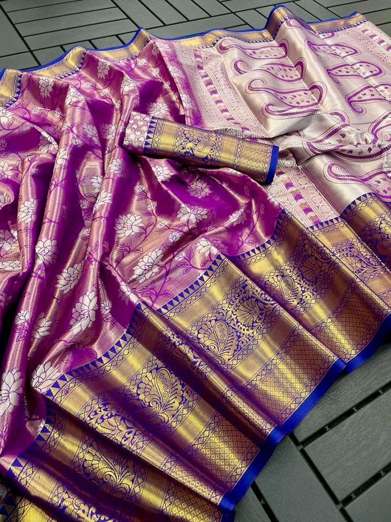 Tissue Silk Rvv 22 Silk Sarees  Printed Tissue Silk Zari Border Sarees