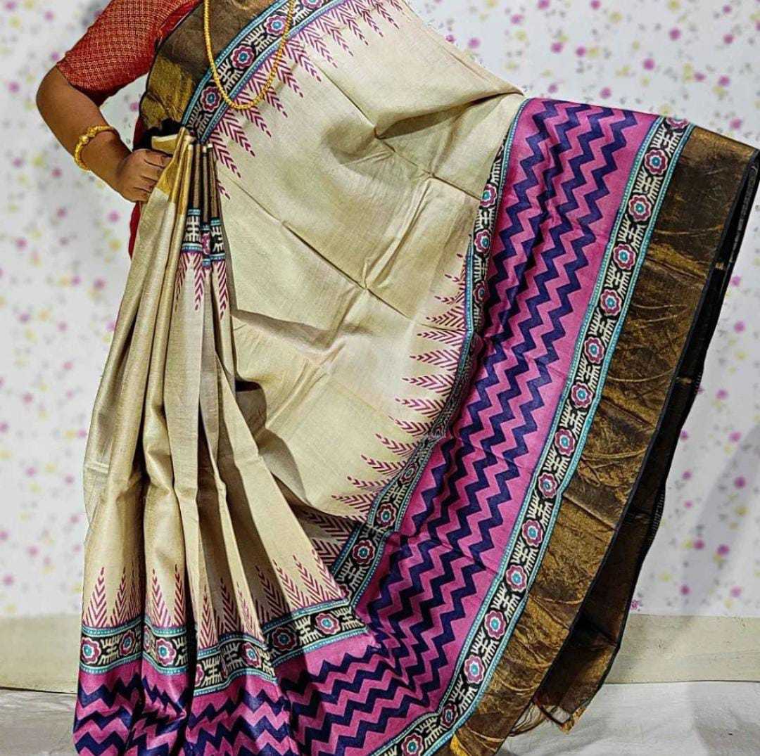 Tussar Mkd Borders Saree  Fancy Saree