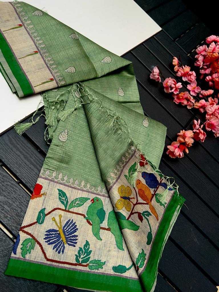 Tussar Silk Ant Premium Silk Sarees  Paithani Soft Silk Tussar Silk Sarees E