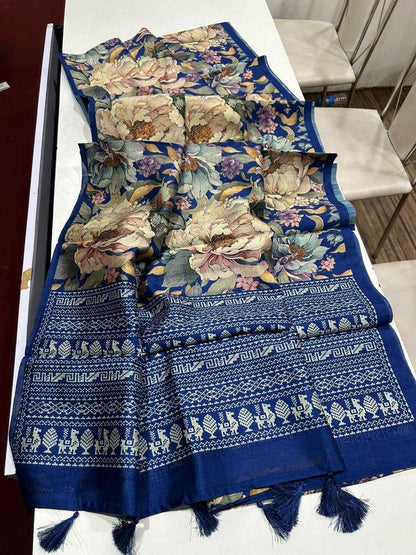 Tussar Silk Ant Semi Saree  Printed,Ladies,Fancy Saree