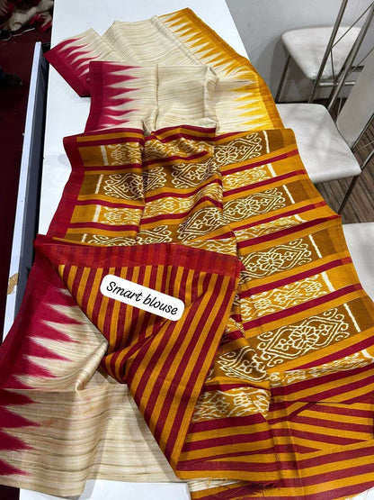 Tussar Silk Kesh101 Ant44 Silk Sarees  Tussar Silk Ikat Printed Silk Sarees