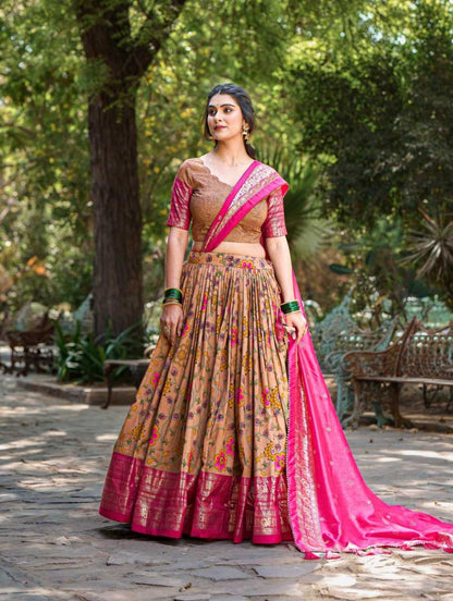 Tussar Silk Kesh134 1204 Lehengas  Silk Printed Kalamkari Lehengas