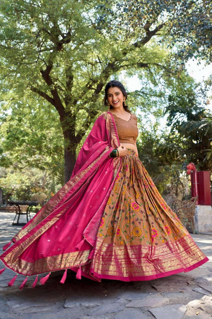 Tussar Silk Kesh134 1204 Lehengas  Silk Printed Kalamkari Lehengas