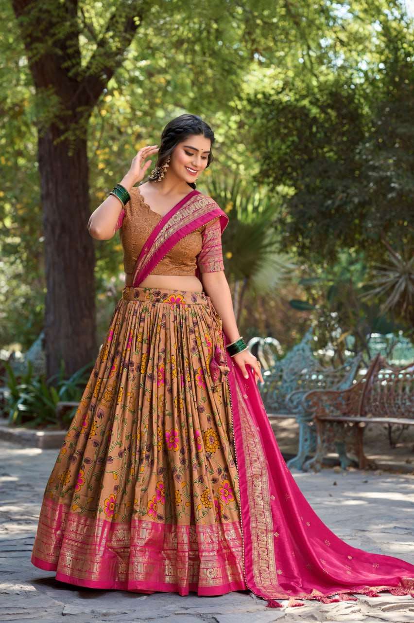 Tussar Silk Kesh134 1204 Lehengas  Silk Printed Kalamkari Lehengas