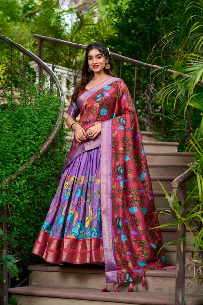 Tussar Silk Kesh134 1222 Lehengas  Silk Printed Kalamkari Lehengas