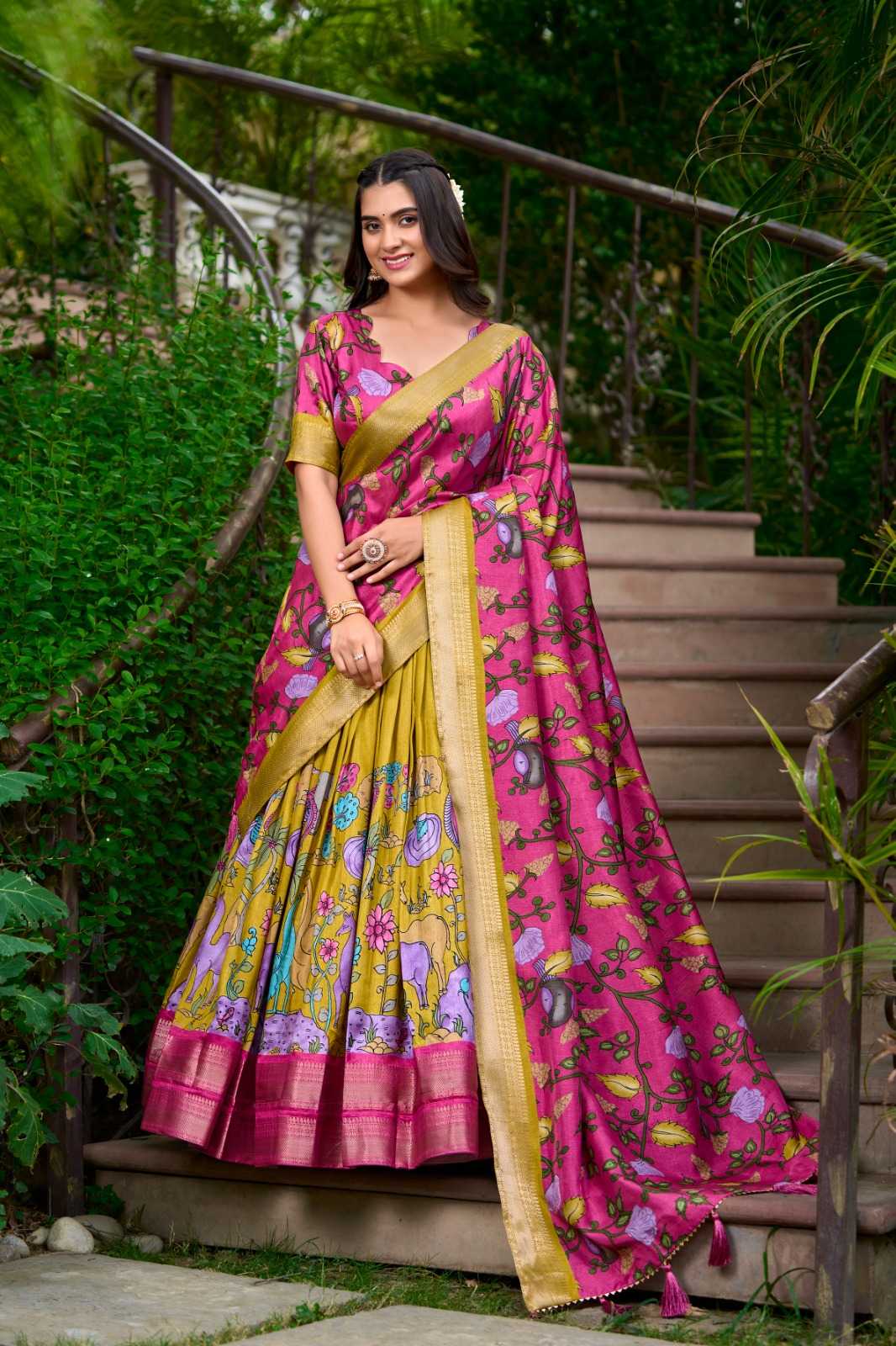 Tussar Silk Kesh134 1222 Lehengas  Silk Printed Kalamkari Lehengas