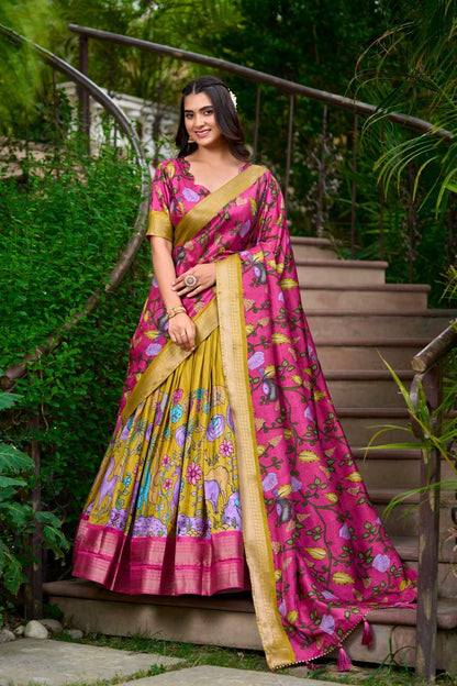 Tussar Silk Kesh134 1222 Lehengas  Silk Printed Kalamkari Lehengas