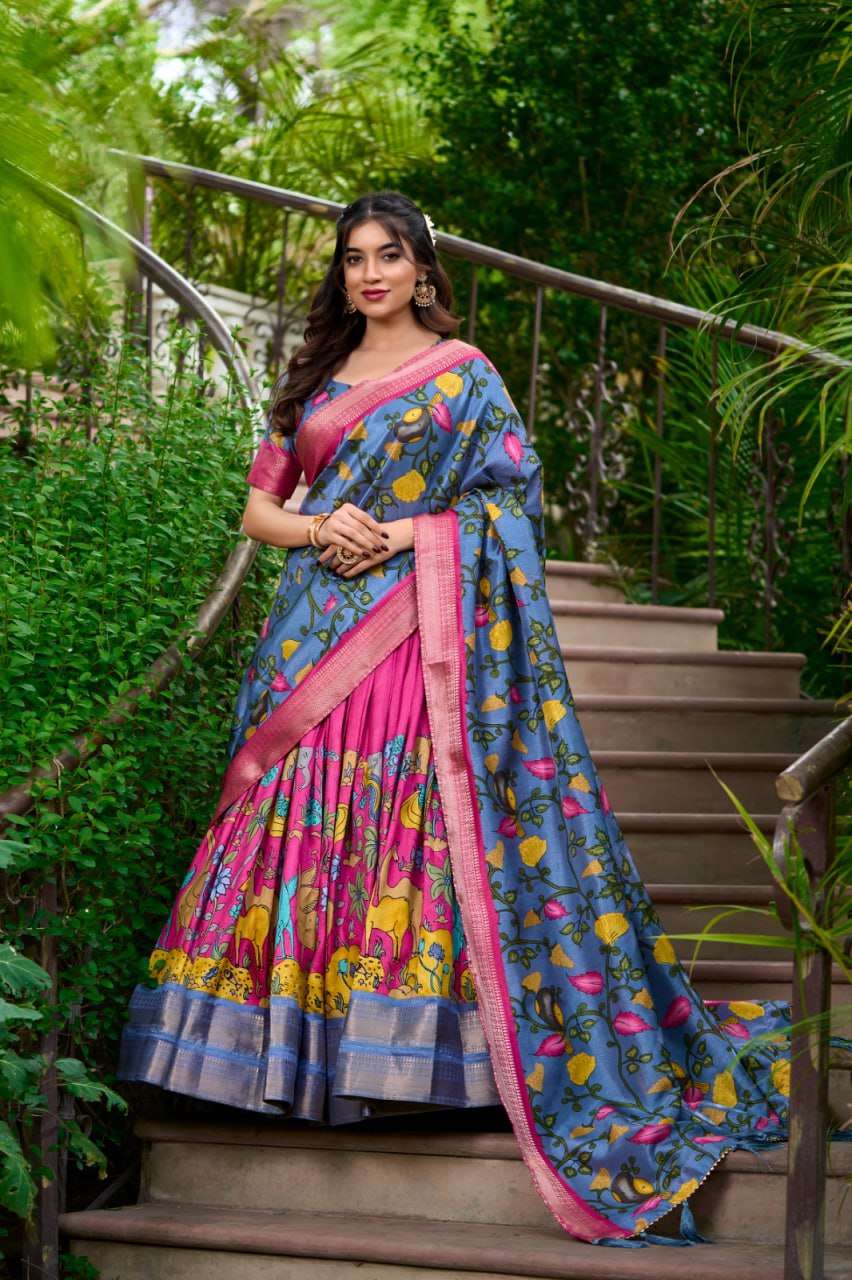 Tussar Silk Kesh134 1222 Lehengas  Silk Printed Kalamkari Lehengas