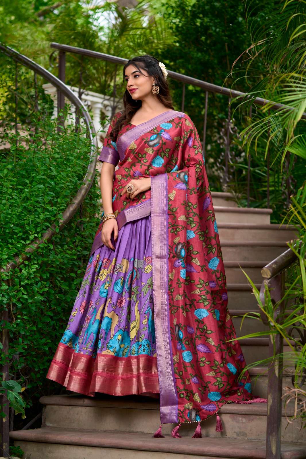 Tussar Silk Kesh134 1222 Lehengas  Silk Printed Kalamkari Lehengas