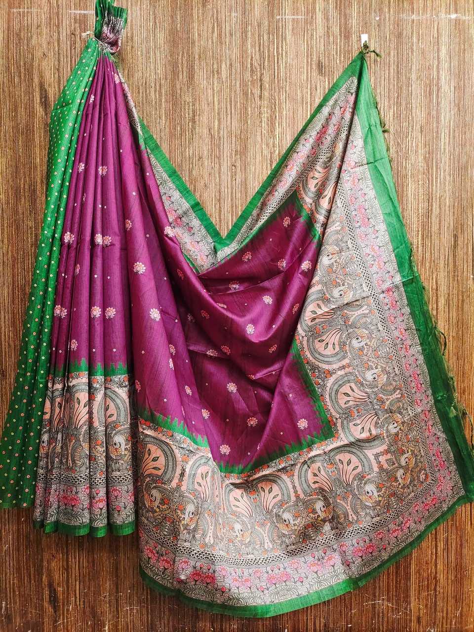 Tussar Silk Kesh165 Rbn16 Silk Sarees   Soft Silk Tussar Silk Printed Silk Kalamkari Silk Sarees