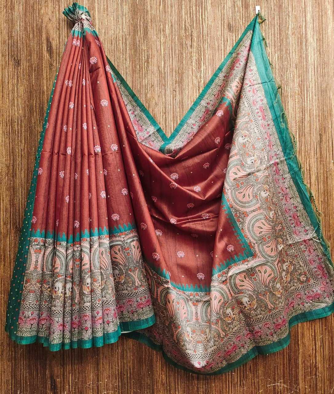 Tussar Silk Kesh165 Rbn16 Silk Sarees   Soft Silk Tussar Silk Printed Silk Kalamkari Silk Sarees