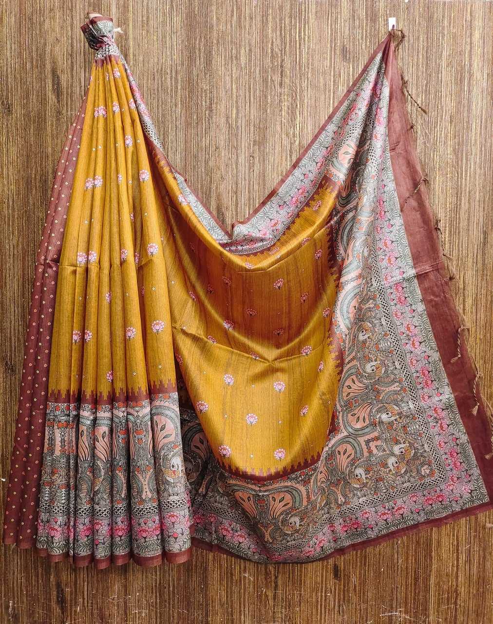 Tussar Silk Kesh165 Rbn16 Silk Sarees   Soft Silk Tussar Silk Printed Silk Kalamkari Silk Sarees