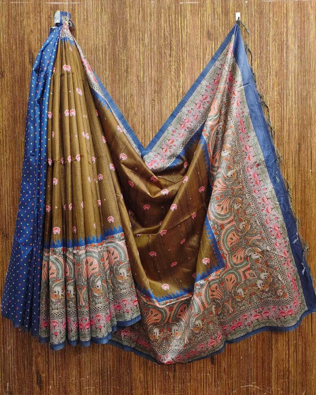 Tussar Silk Kesh165 Rbn16 Silk Sarees   Soft Silk Tussar Silk Printed Silk Kalamkari Silk Sarees