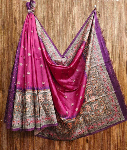 Tussar Silk Kesh165 Rbn16 Silk Sarees   Soft Silk Tussar Silk Printed Silk Kalamkari Silk Sarees