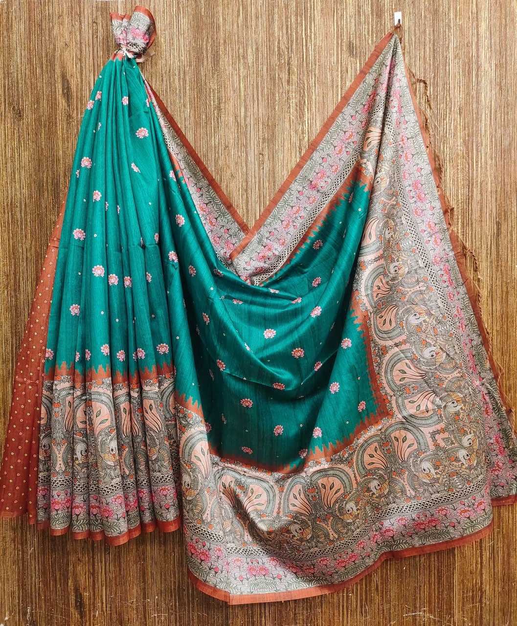 Tussar Silk Kesh165 Rbn16 Silk Sarees   Soft Silk Tussar Silk Printed Silk Kalamkari Silk Sarees