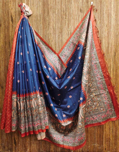 Tussar Silk Kesh165 Rbn16 Silk Sarees   Soft Silk Tussar Silk Printed Silk Kalamkari Silk Sarees