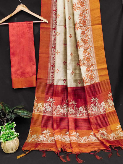 Tussar Silk Kesh166 Rws05 Silk Sarees  Soft Silk Tussar Silk Printed Silk Sarees