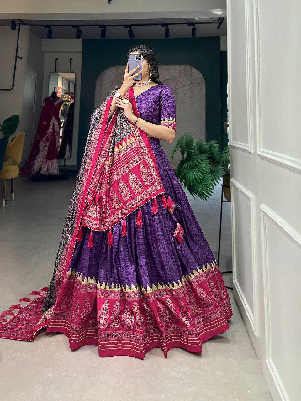 Tussar Silk Kesh187 Ajrakh Lehengas  Silk Printed Lehenga With Duptta Lehengas