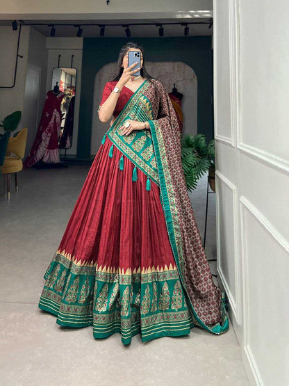 Tussar Silk Kesh187 Ajrakh Lehengas  Traditional Silk Lehengas