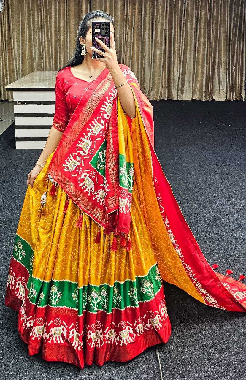 Tussar Silk Kesh187 Ekta Bandhni Lehengas  Silk Printed Lehengas