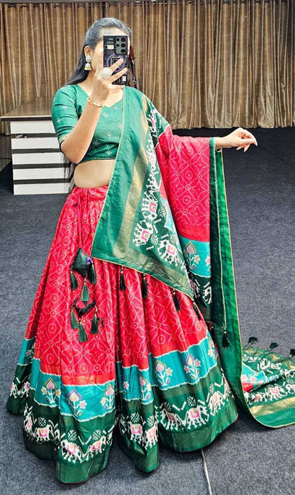 Tussar Silk Kesh187 Ekta Bandhni Lehengas  Silk Printed Lehengas