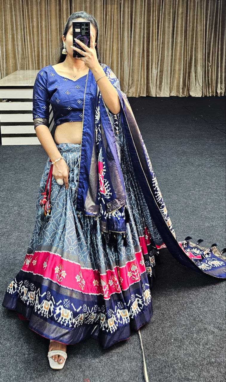 Tussar Silk Kesh187 Ekta Bandhni Lehengas  Silk Printed Lehengas