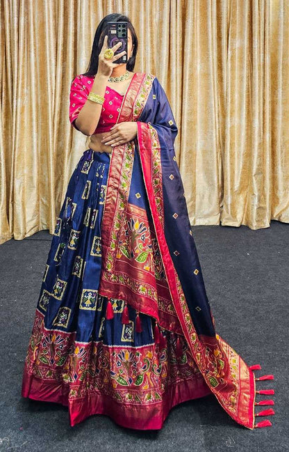 Tussar Silk Kesh187 Mor Lehengas Silk Printed Lehengas