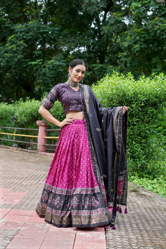 Tussar Silk Kesh187 Tree Bandhni A Lehengas  Silk Printed Lehengas