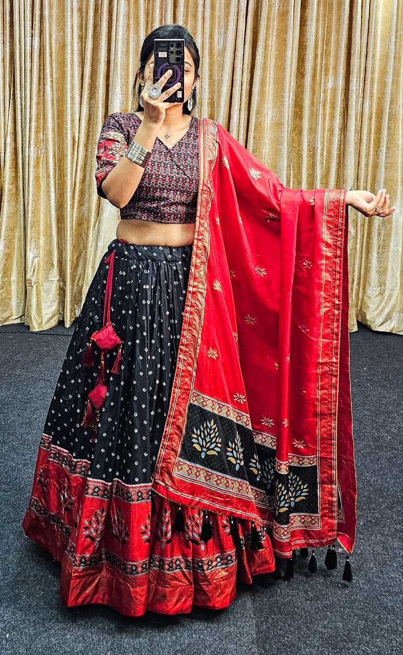 Tussar Silk Kesh187 Tree Bandhni Lehengas  Silk Printed Lehengas