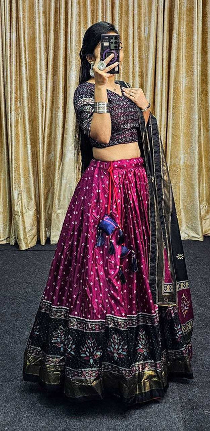 Tussar Silk Kesh187 Tree Bandhni Lehengas  Silk Printed Lehengas